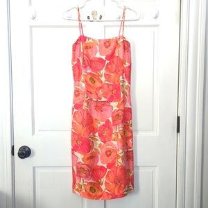 Ann Taylor dress silk poppy floral pink orange